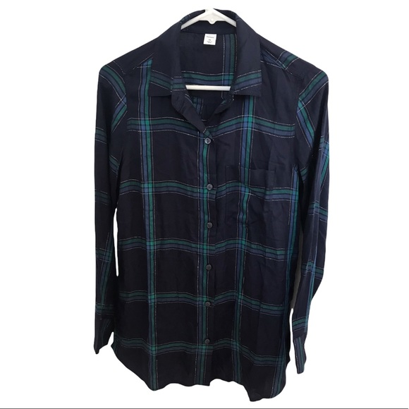 Old Navy Tops - Old Navy plaid button down long sleeve blue and green XS top